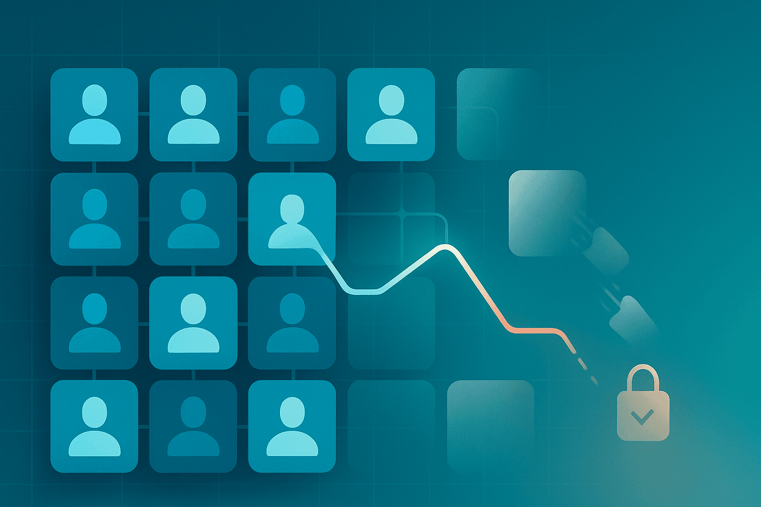 A conceptual image representing customer churn in a SaaS business. Imagine a series of interconnected, stylized user profile icons or abstract blocks forming a stable structure.